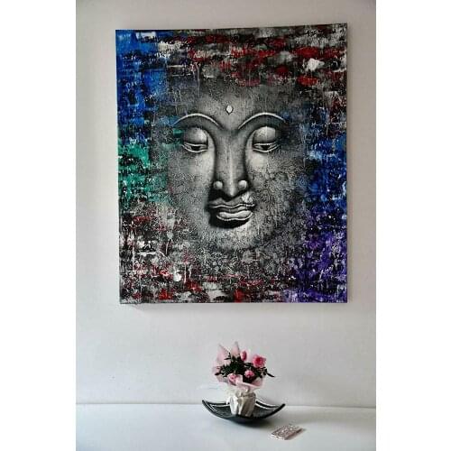 100% Hand-painted Reclining Buddha Large Modern Oil on Guipure Lace Canvas Painting Oil Wall Art