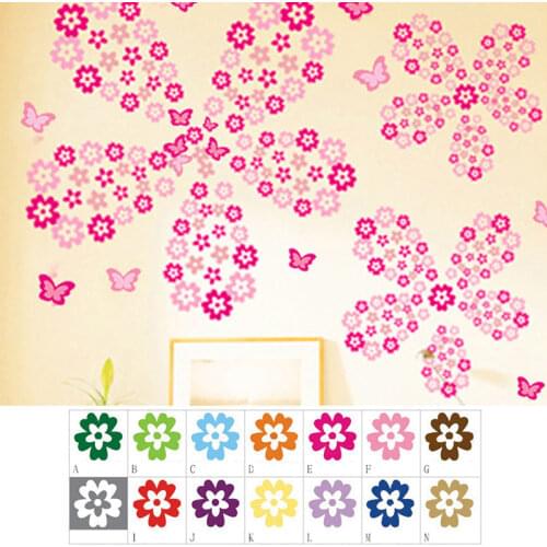108 small flowers+6 butterflies Colorful Wall Stickers Beautiful Fridge Stickers Wardrobe Toilet Bathroom Decoration PVC Wall