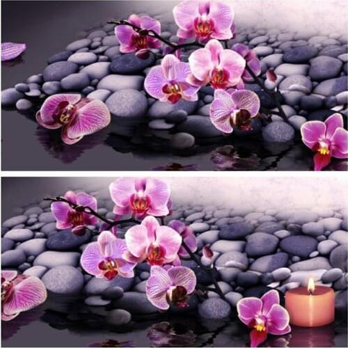 Huacan 5d Diamond Painting Full Orchid Flower Home Decor Square/round Mosaic Embroidery Water And Stone Floral Wall Stickers