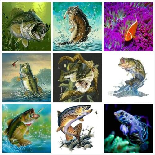 Full Square Round 5D DIY Diamond Painting Cross Stitch Striped bass diamond Embroidery fishing picture of rhinestone Mosaic gift