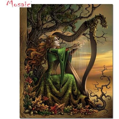 DIY Diamond Painting Setting Girl with harp Landscape Cross Stitch Full Square/Round diamond embroidery rhinestones gift