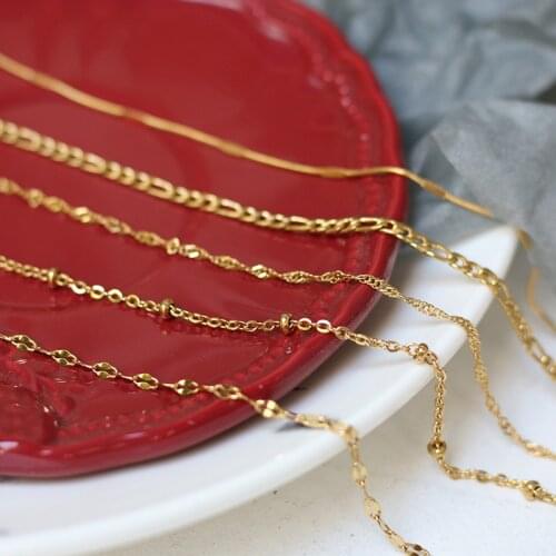 Bead Water Wave Chain Lip Chain Necklace Sweater Chain Pure Necklace Titanium Steel Gold-Plated Silver Color Does Not Fade