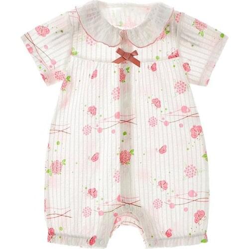 Summer baby romper suit cotton short sleeve pink printing clothing breathable climb clothes that occupy the home