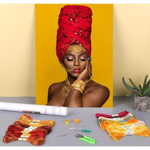 Black And Gold Woman Printed Canvas 11CT Cross Stitch Full Kit DIY Embroidery DMC Threads Craft Needlework Knitting Stamped