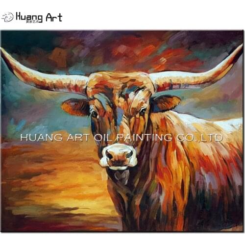 100% Handmade Bull Oil Painting by Skill Painter Brown Animal Oil Picture on Canvas for Living Room Painting No Frame Wall Art