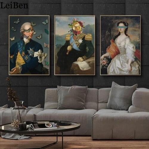 Classical European Oil Painting Spoof Creative Portrait Picture Wall Abstract Canvas Art Poster Print for Living Room Home Decor