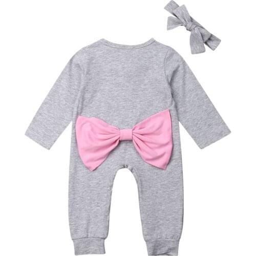 Newborn Baby Girls Rompers Spring Summer Autumn Clothes Long Sleeve Romper Jumpsuit Outfit With Bow 3-18Months