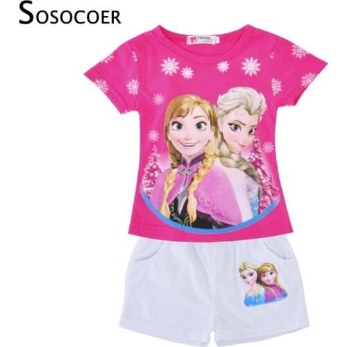 SOSOCOER Girls Clothing Set Cartoon T Shirt Girls Pants Summer Children Clothing Outfits Kids Girls Clothes Sets Elsa Princess