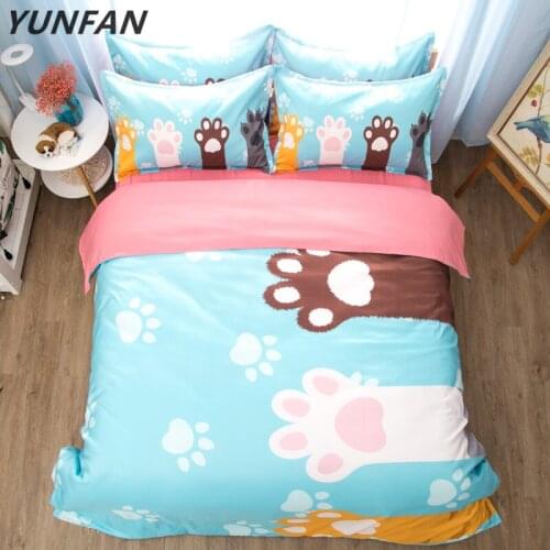 Lovely footprints Bedding Sets 3pcs soft blue pink bedclothes duvet cover quilt cover pillow cases kid boy girl Home textiles