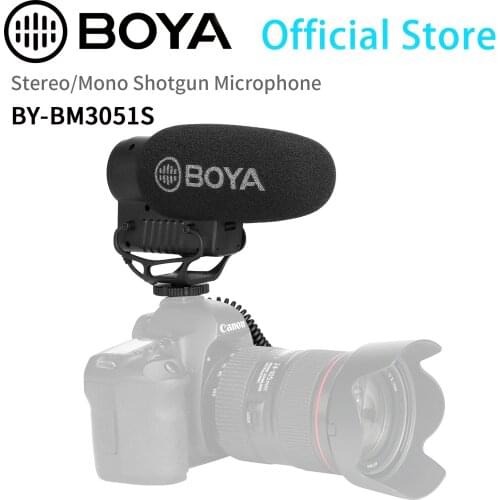 BOYA BY-BM3051S Stereo/Mono switchable condenser shotgun microphone for DSLRs, compact camcorders, audio recorders