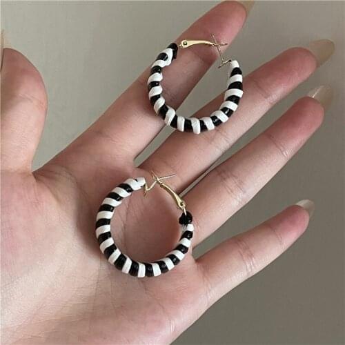 Korean White Black Circle Hoop Earrings 2021 New Trends Jewelry For Women