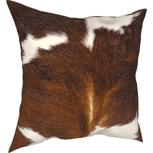 Brown Calf Cowhide Pillow Cover Home Decorative Cow Animal Fur Cushion Cover Throw Pillow for Car Polyester Vintage