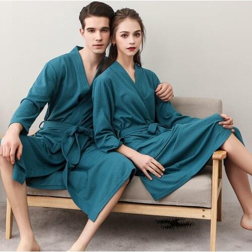 Summer Cotton Towel Bath Robe Dressing Gown Unisex Men Women Waffle Sleep Lounge Bathrobe Peignoir Nightgowns Lovers Robes Gifts