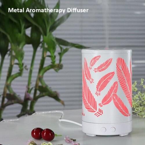 Metal Aroma Diffuser 100ml Aromatherapy Diffuser for Essential Oils Ultrasonic Humidifier with Colorful LED Night Light for Home