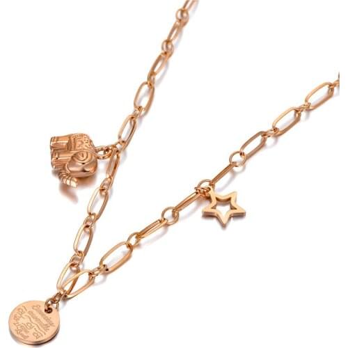 Fashion Stainless Steel Elephant Star Charm Choker Necklace Bohemia Animal Pendant Chain Link Jewelry For Women N20050