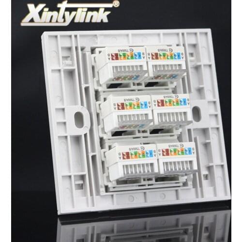 Xintylink rj45 Socket jack modular 6 Port cat5e cat6 Keystone Wall Face plate Faceplate toolless white wall socket panel 86mm