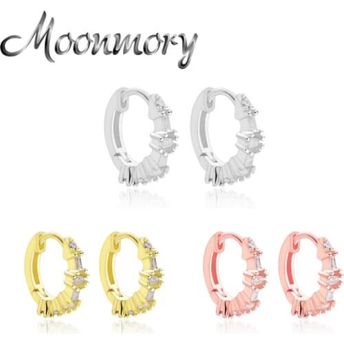 Moonmory Genuine 925 Sterling Silver Earrings Accessories For Women Crystal Hoop Earrings Unusual Jewelry Christmas Bijouterie