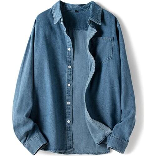 Oversized Mens Japanese Cotton Denim Shirt Classic Harajuku Design Style Fall Loose Shirt Outdoor Leisure Long-sleeved Jacket