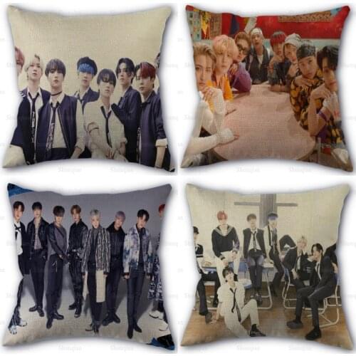 Nice ATEEZ KPOP Pillowcase Cotton Linen Fabric Square Zipper Pillowcase New 45X45cm Wedding Decorative Pillow cover 0512
