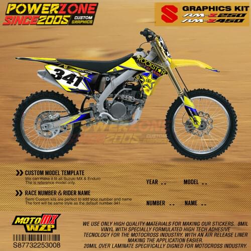 PowerZone Custom Team Graphics Backgrounds Decals 3M Stickers Kit For Suzuki RMZ250 04-06 07-09 10-18 RMZ450 08-17 RM 03-08 008