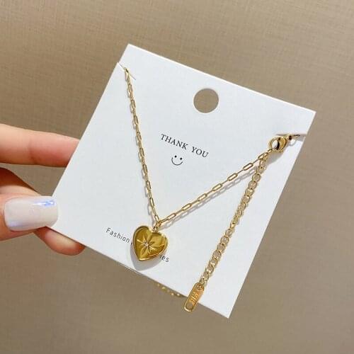 Origin Summer Creative Stainless Steel Love Heart Cubic Zircon Pendant Necklace for Women Star Gold Color Metal Necklace Jewelry