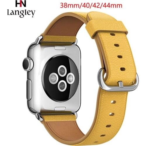 40mm 44mm Genuine Leather Watchband For Apple Watch SE/6/5/4/3/2 38/42mm Wristbands Adjustable Buckle Straps Sports Soft Bands