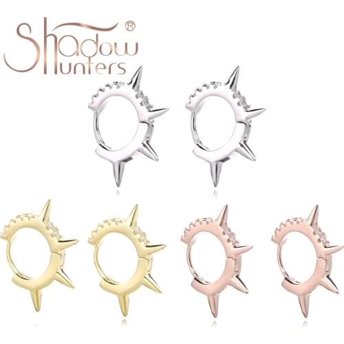 SHADOWHUNTERS Original 925 Sterling Silver Round Secret Cone Huggies Hoop Earrings For Women Silver 925 Punk Piercing Women Gift