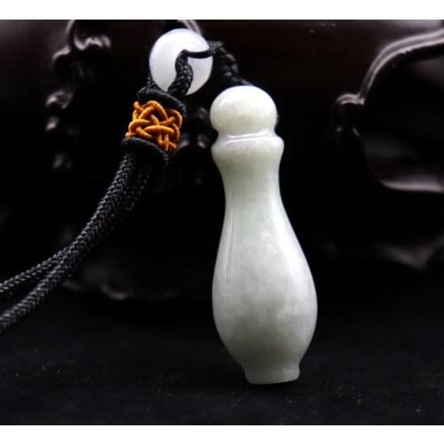Certified 100% Natural A Jadeite Jade Emerald Pendant Light Green Vase Men Women Peace Amulet Lucky Rope Chain Necklace Pendants
