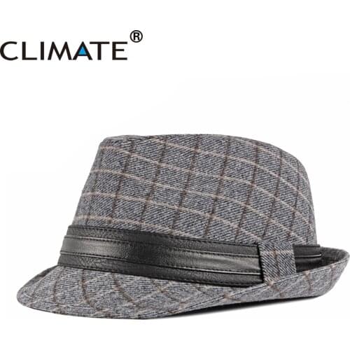 CLIMATE Men Fedora Jazz Hat Cap Plaid Formal Hats for Man Checks Winter Polyester Woolen Fedoras Hat Fedora Hat Gentleman
