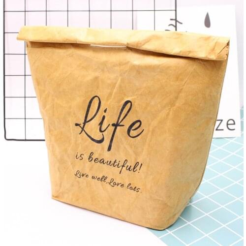 Lunch Bag Kraft Paper Bag Foldable Reusable Storage Case Sack Durable Leakproof Thermal Cooler Insulated Pouch Snack Picnic