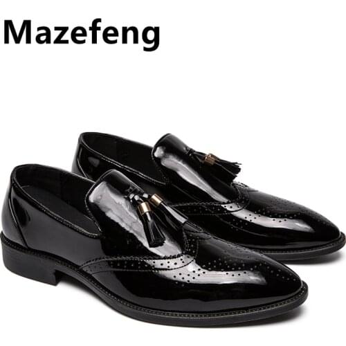 Mazefeng Big Size Men Casual Dress Shoes Male Oxfords Office Shoes Men Wedding Party Leather Shoes Fashion British Style Tassels