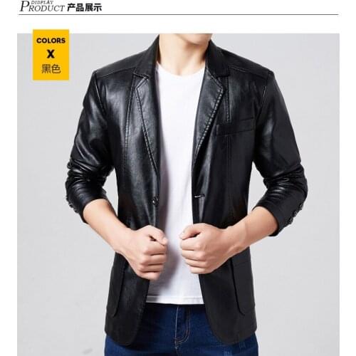 Spring and autumn men fashion slim soft pu business casual outerwear male trendy faux leather blazers