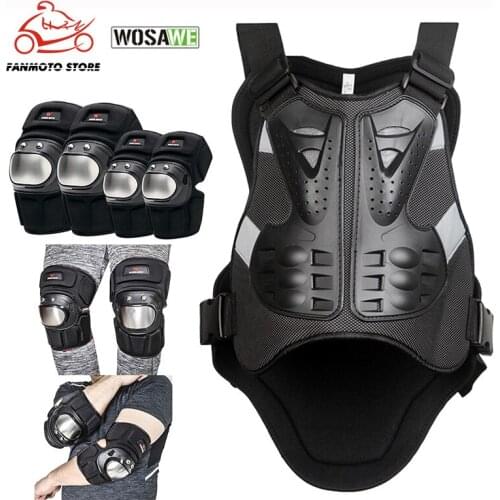 WOSAWE 5Pcs/Set Motorcycle Jacket Elbow Knee Protection Sports Vest Riding Bicycle Racing Chest Knee Guard Protective Gear