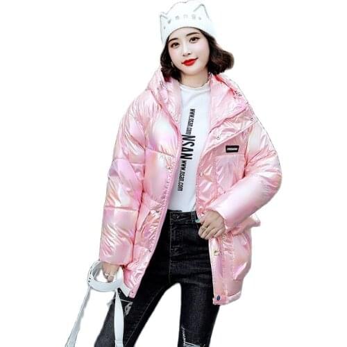 Women Winter Colorful Windproof Glossy Puffer Jacket Warm Coat Outwear Overcoat Oversized Cotton Padded Parkas