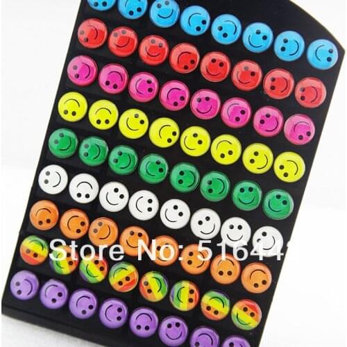 New 72pcs Mix Color Enamel Smile Stainless steel Women Mens Stud Earrings Wholesale Fashion Jewelry A-228