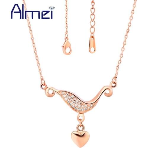 Almei Heart Love Zircon Rose Gold Color WomenS Necklaces & Pendants Gift Crystal Jewelry for Women Suspension Bijouterie N452