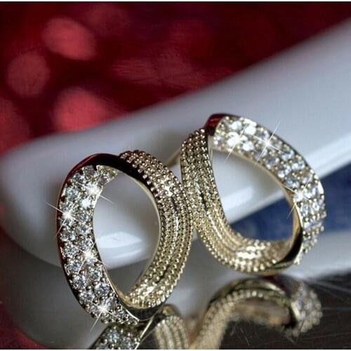 KOFSAC Exquisite 925 Silver Earrings Women Party Jewelry Shiny Zircon Geometric Gold Stud Earring Lady Anniversary Accessories