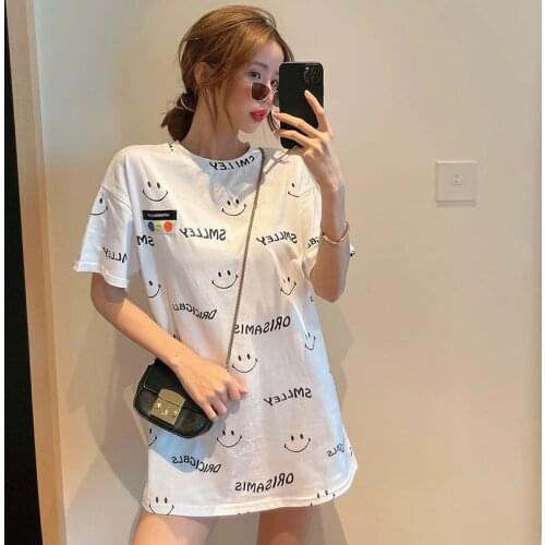 Fashion New Letter Smiley Tops Women Casual Short Sleeve Cotton Pullover Tees Summer Loose Streetwear T-shirt Woman y2k tops