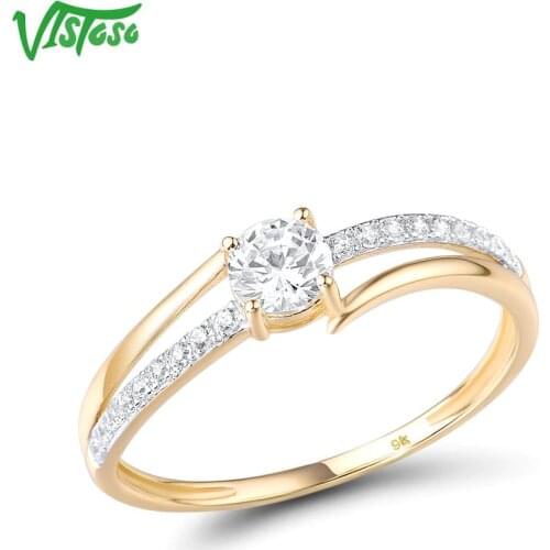 VISTOSO Gold Rings For Women Genuine 9K 375 Yellow Gold Ring Sparkling White CZ Promise Band Rings Anniversary Fine Jewelry