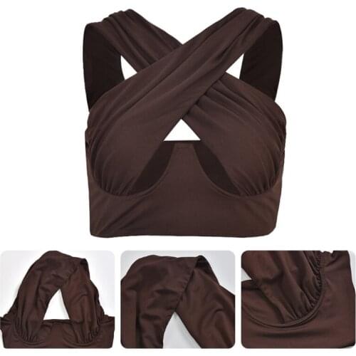 066C Women Sexy Cut Out Crisscross Halter Wrap Crop Top Solid Color Push Up Corset Camisole Summer Slim Fit Vest Tank Top