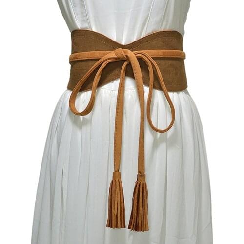 1PC Spring Elegant Women Fashion Metallic Color Soft Faux Leather Wide Belt Self Tie Wrap Around Waist Band Dress Belt