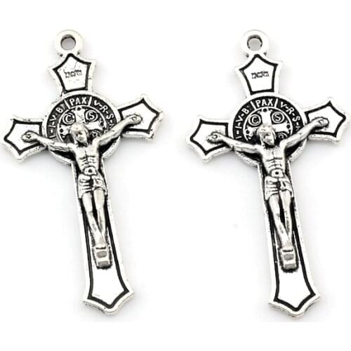 50pcs Saint Benedict Medal Jesus Christ Cross Alloy Charm Pendants DIY Jewelry Fit Pendants Necklace 20.2x37.5mm