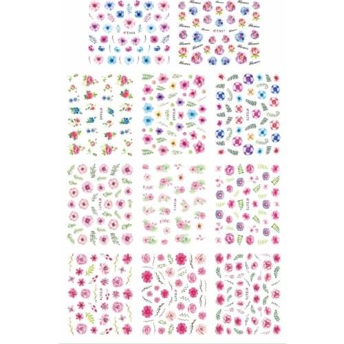 11 PACKS / LOT NAIL ART 3D SIMULATION BACK ADHESIVE NAIL STICKER FLOWER APRICOT LEAF COREOPSIS ROSEMARY E666-676
