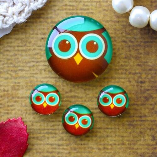 12mm 25mm 14mm 16mm 18mm 20mm Photo Glass Cabochons Round Cameo Set Handmade Settings Stone Owl 034
