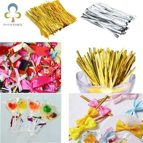 2 bags 1500pcs 10cm Golden Silver Aluminized Bread Candy Rose Flower Rod Tie Silk Tie Cake Packaging Seal Christmas Items WYW