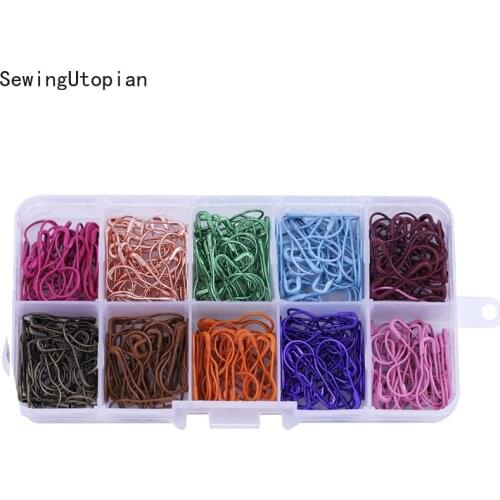 300PCS Mixed Color Gourd Shape Clothing Safety Pin Metal Clip Hoist Pin Woven Cross Stitch Sewing Craft with Storage Box