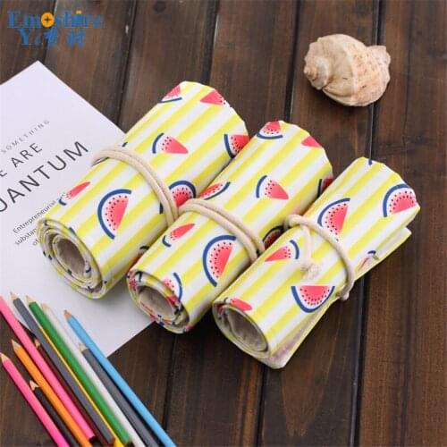 36/48/72 Hole Cute Kawaii Flag Korean Holes Canvas Pencil Case Roll Pencil Bag School Office Supplies Stationery B155
