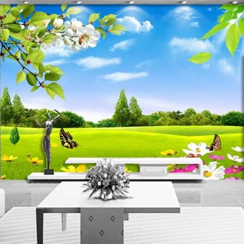 Custom Any Size 3D Photo Mural Wallpaper Blue Sky White Meadow Flower Nature Beauty Living Room Sofa Background Mural Wallpaper