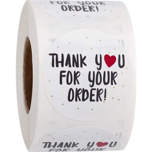500pcs Round Labels Thank You For Your Order Sticker Heart Thanks For Shopping Small Shop Local Handmade Sticker White Stickers