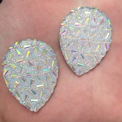 8pcs 30*40mm AB Resin 3D Flower Drop Flatback Rhinestone Scrapbook Wedding DIY F479